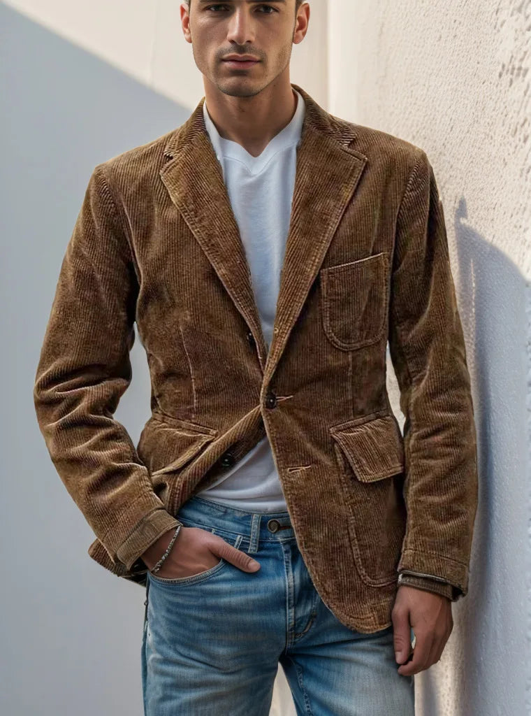 European and American Popular Spring Autumn Comfortable Simple Corduroy Single Breasted Suit Jacket Men's Casual Loose Jacket