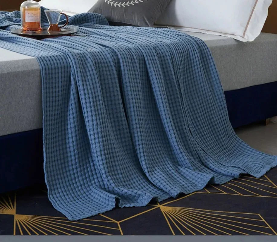 Cotton Blanket Waffle Plaid Bedspread for Single Double Twin Queen King Bed Sheet Sofa Cover Grey Blue White Sofa Blanket Throw
