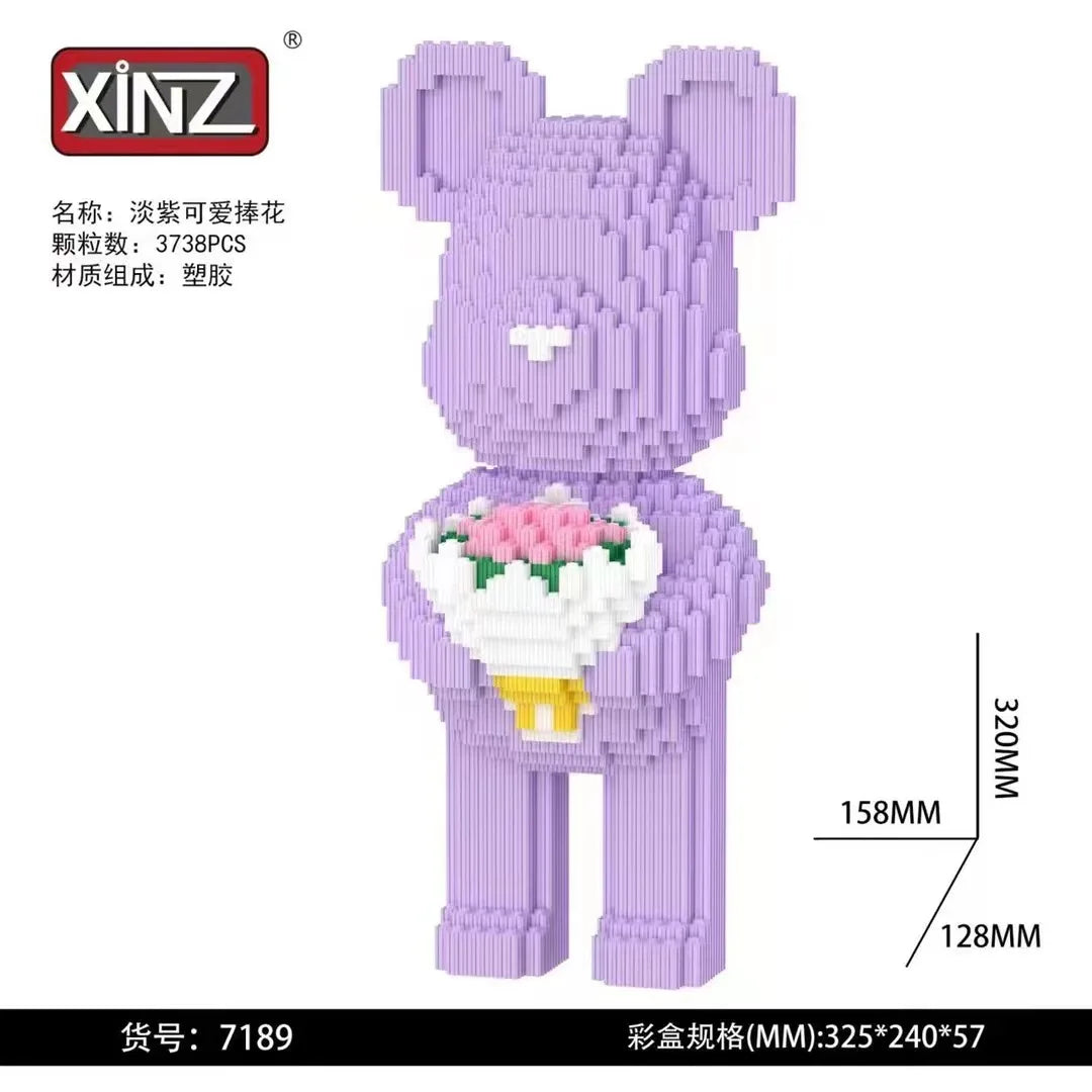 Dunhuang Bear Building Block Machine Love Bear Model Assembled Overalls Flower Bear Magic Bricks Toy For Kids Christmas Gift