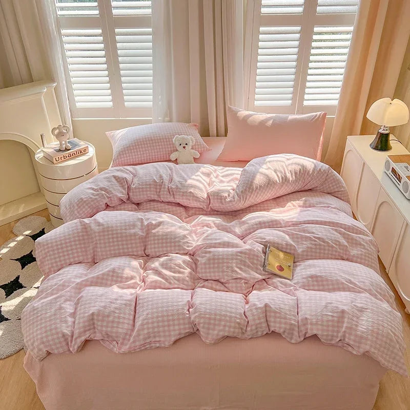 Bed Sheets Set Plaid Style Duvet Cover Pillowcase with Bedsheets Home Bed Linen Sets 이불커버세트 Skin-friendly Bedclothes