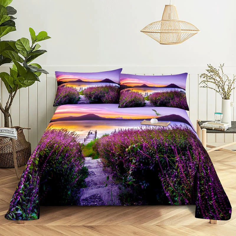 Purple Bedding Set Bed Sheet Linens Pillow Case Queen King Size Lanvender Butteryfly for Bedroom Soft Twin Full Single Double