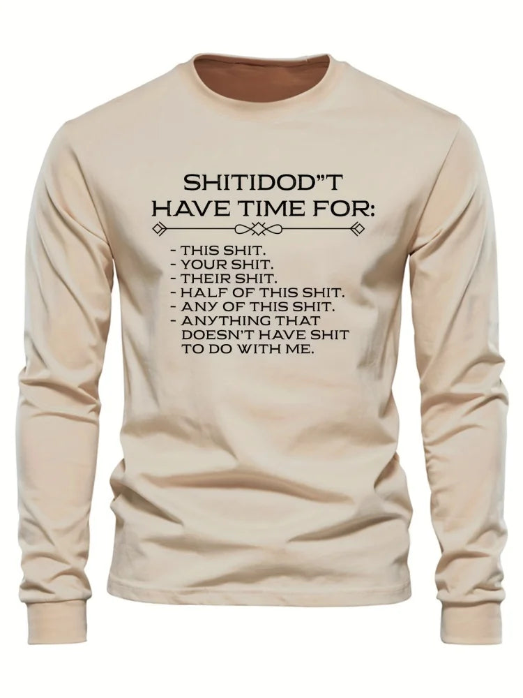 Men's Long Sleeve T-shirt Beige and Black Color-block Design Letter Print Stretchy Autumn Top Casual Basic Long Sleeve Clothing