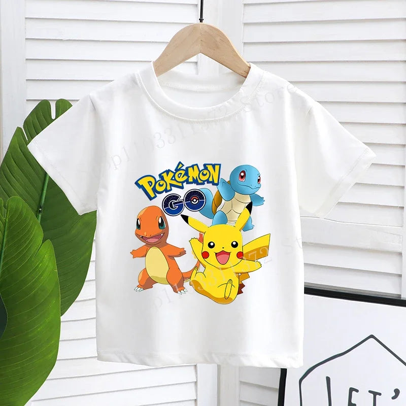 Cartoon Pokemon Children's T-shirt Printed Cute Boys Girls Clothes Anime Outfit Cotton Short Sleeve Shirts Kawaii Birthday Tops