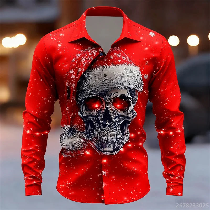 Men's shirt long-sleeved Christmas shirt, 3D printed HD pattern, fashionable casual design, comfortable men's long-sleeved top