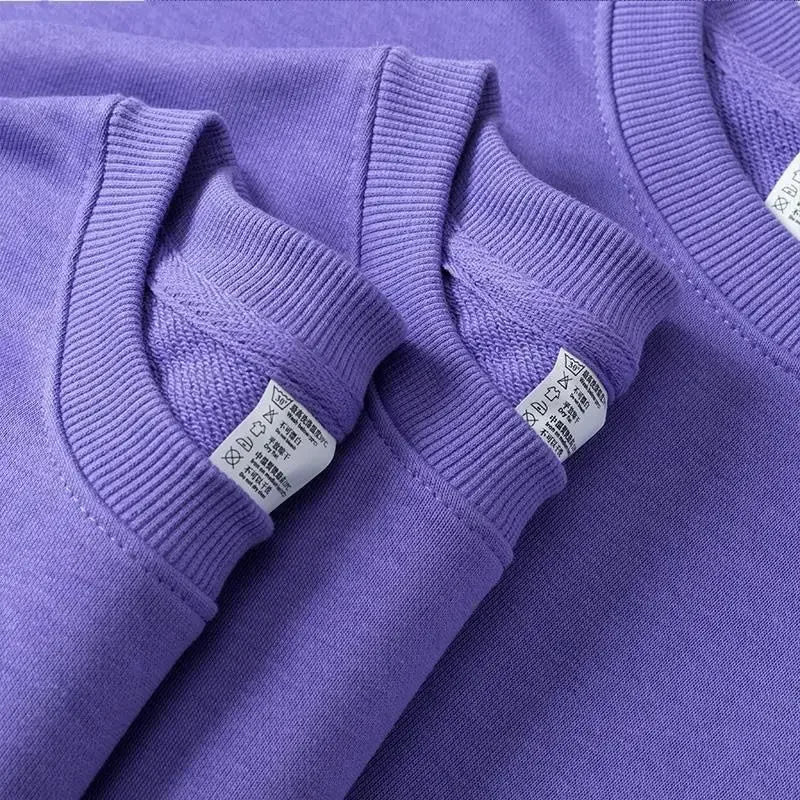 Autumn Heavyweight Cotton Round Neck Sweater Solid Loose Simple Sports Harajuku Top for Men and Women Pullover