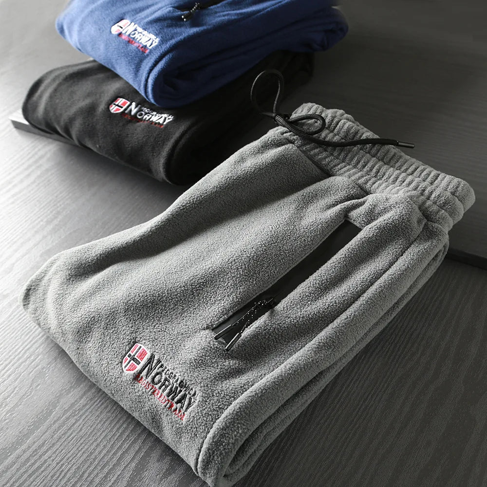 New Winter Casual Thickened Fleece Warm Sweatpants Men Outdoor Elastic Waist Norway Sport Joggers Pants Loose Male Trousers