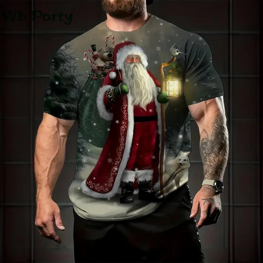 Funny Christmas T shirt Men Santa Claus Men's Clothing O-Neck Short Sleeve Tee Simple Men's T-shirt Fashion T-shirts for Men Top