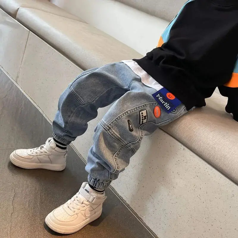 3 5 8 10 12Y Boys Jeans 2025 New Spring and Autumn Teenage Boys Korean Fashion Outwear Trousers Children's Leggings Casual Pants