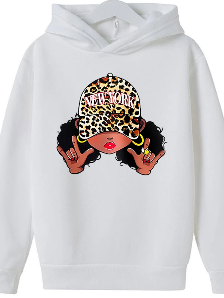 Fashionable Black Girl Hoodie Sweatshirt for Kids - Thick Leisure Sports Top Girls Sweater Trendy Streetwear for Children