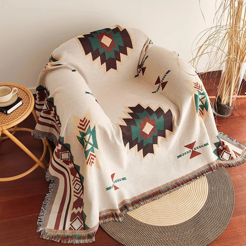 Multi purpose Bohemian themed throw blanket for home decoration and outdoor activities, grid blanket&throw sofa bed sheets, sofa