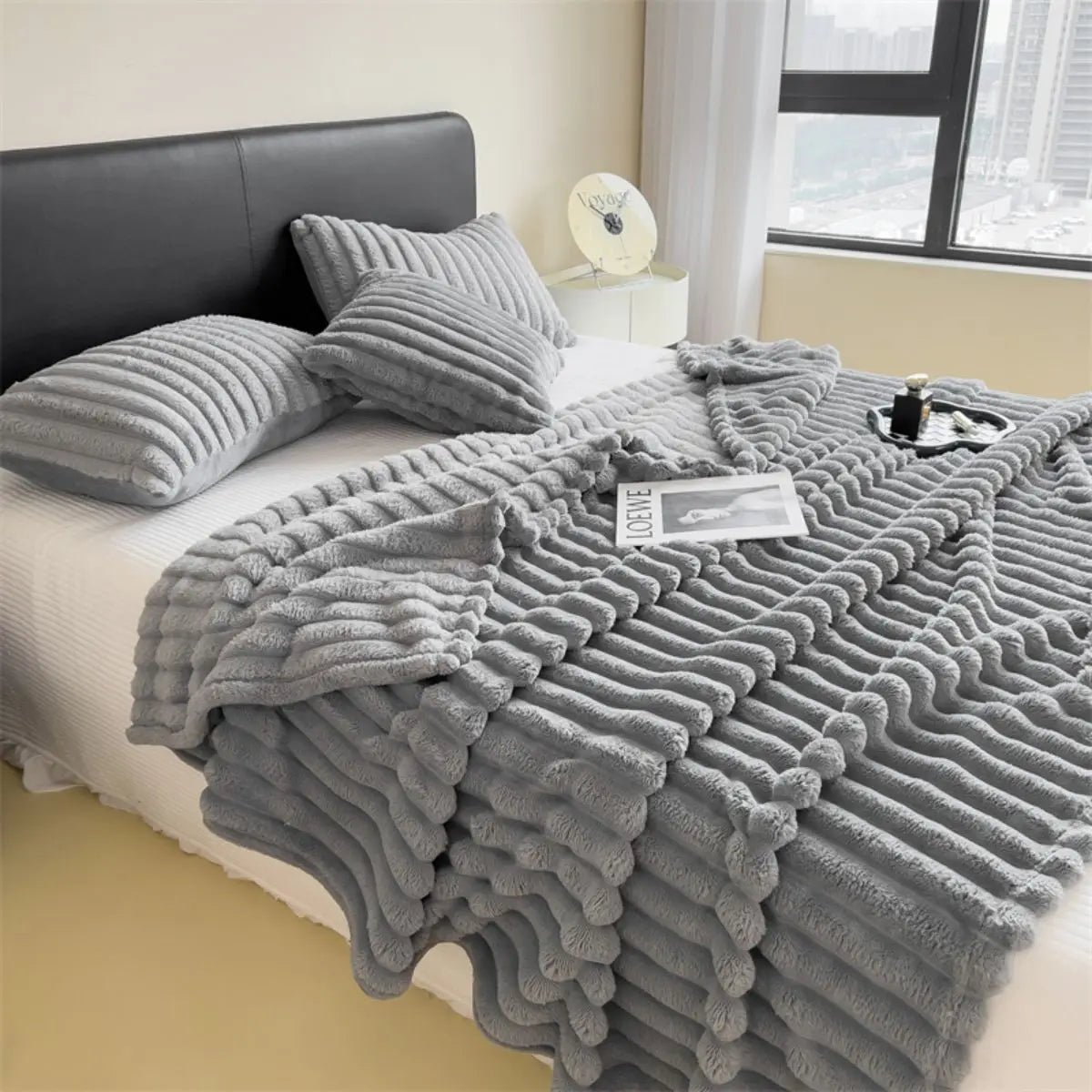 Solid Color Thickened Wide Striped Multifunctional Blanket Can Be Used As Bed Sheet Cover Blanket Nap Blanket  Pet Blanket