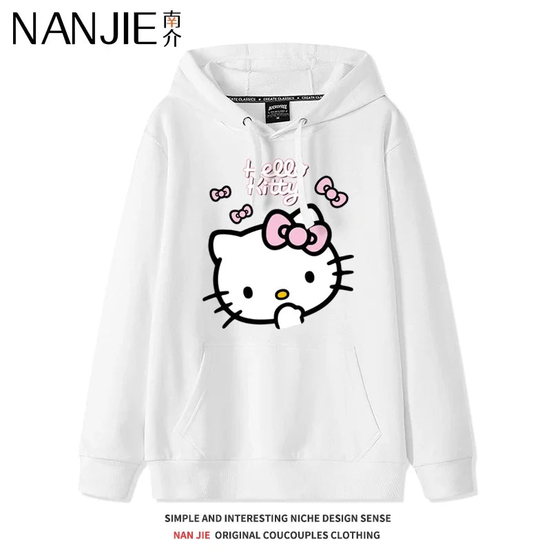 Casual Fashion Versatile Hoodie Girls' Campus Outfit TopsCartoon Print Cute Kitty Loose Hooded Girl's Friend Dress Couple Dress