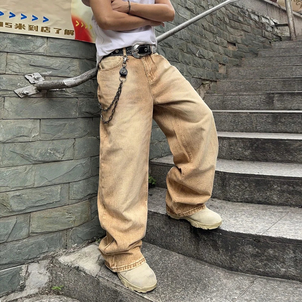 Vintage Men y2k Stretchy Baggy Denim Jeans For Men Fashion Casual pants Streetwear Denim Hip Hop Wide-Leg Straight Trousers