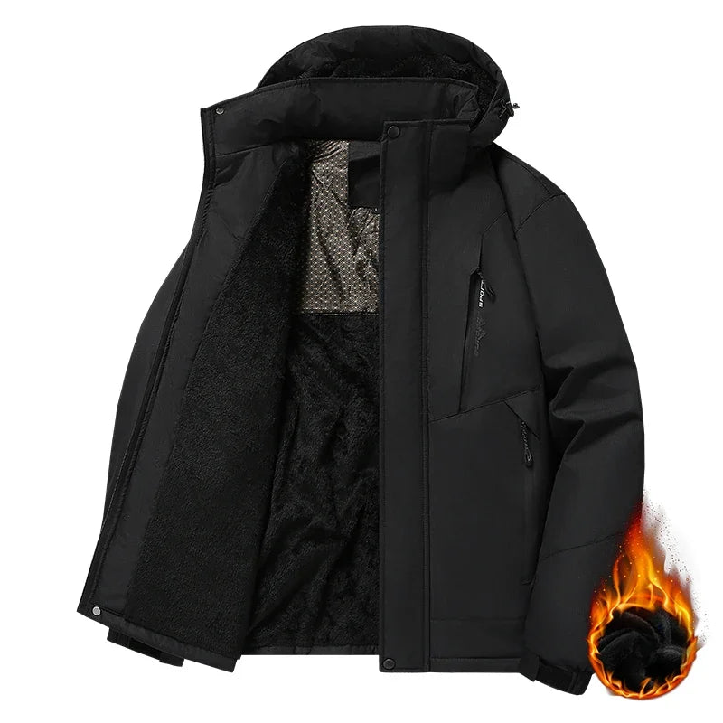 Autumn And Winter Thickened Jacket Men's Casual Waterproof Fleece-lined Parka Coat Outdoor Ski Suit Warm Removable Hooded Coat