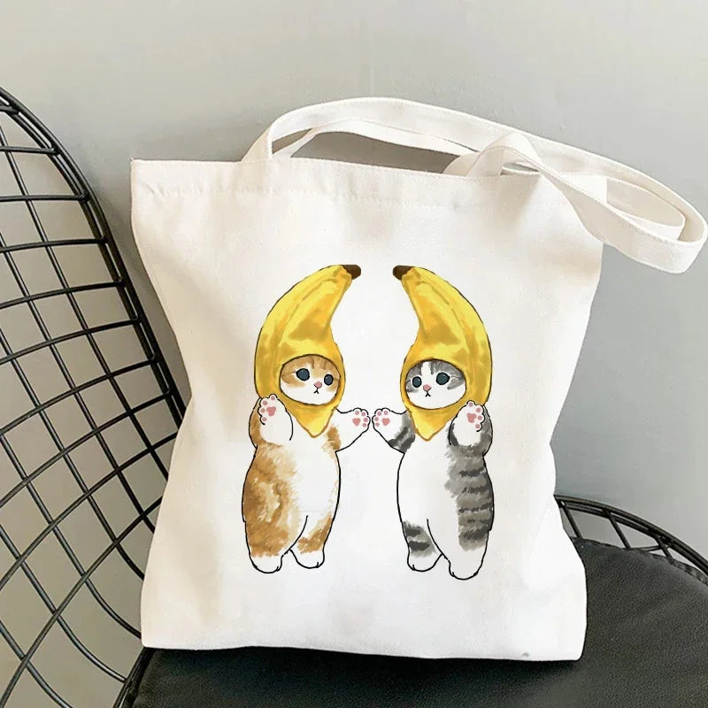 Tote Bag Shoulder Bags for Girls Fashion Canvas Bags Handbags Casual Girl Shopper Bag Kawaii Cats Cute Animal Bags Shopping Bag
