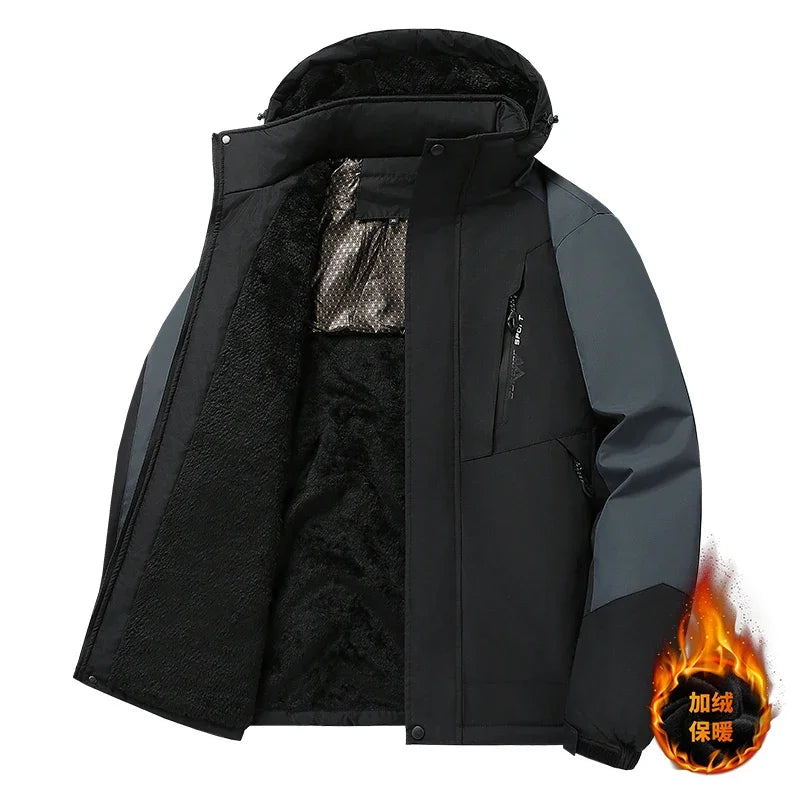 Autumn And Winter Thickened Jacket Men's Casual Waterproof Fleece-lined Parka Coat Outdoor Ski Suit Warm Removable Hooded Coat
