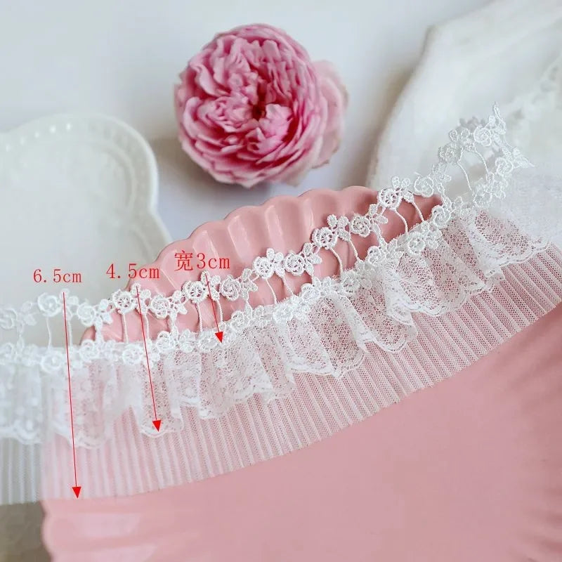 Off White Lace Ribbon Accessories Handmade DIY Extended Clothes Pleated Sewing Decorative Fabric Skirt Hem Fabric Lace Trim 1Yds