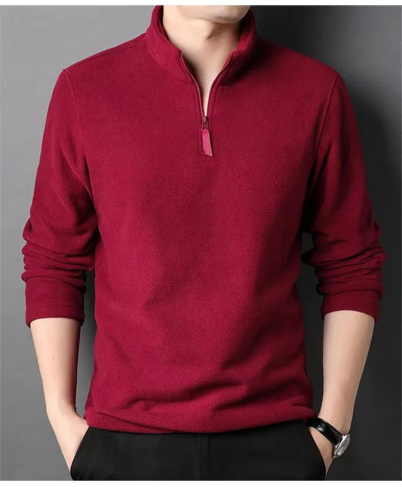 2025 Autumn Winter Men New Warm Polo Shirts Men's Lamb Wool Sweatshirt Standing Neck Half Zip Long Sleeve  Fashion Tees Tops