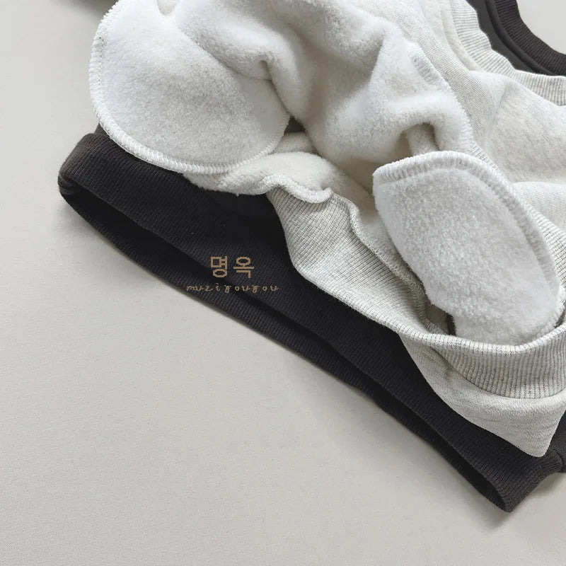 2025 Winter New Baby Long Sleeve Fleece Sweatshirt Infant Boy Girl Solid Warm Pullover Plus Velvet Thick Toddler Casual Clothes