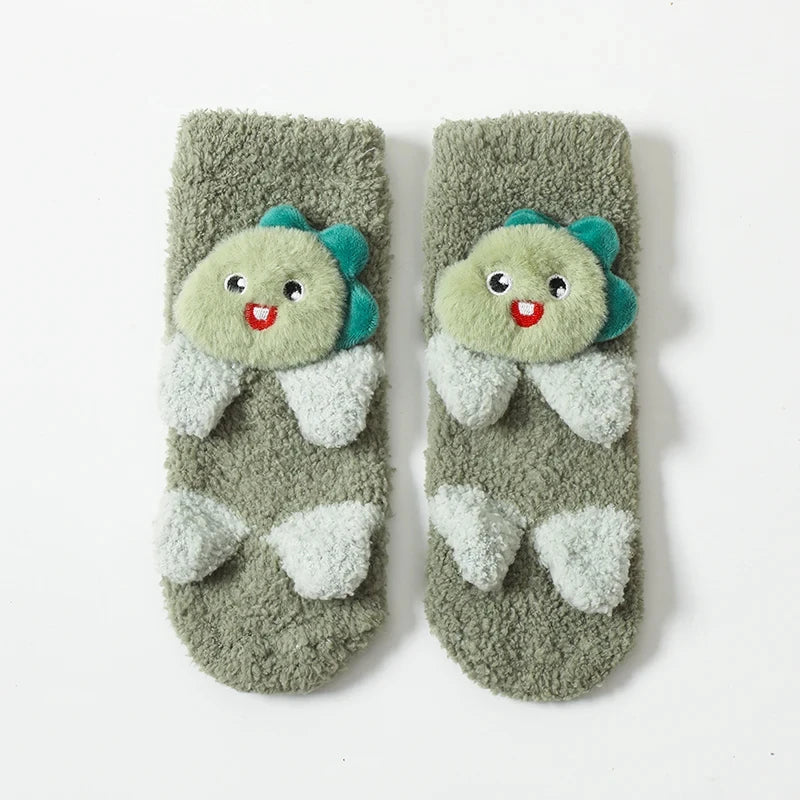 Cute Cartoon Baby Socks Winter Coral Fleece Thickened Baby Long Tube Newborn Boy Girls Non-slip Children's Floor Socks