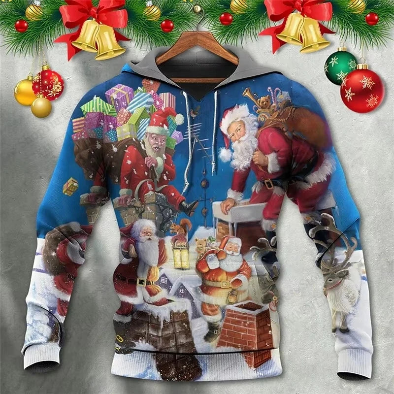 Mens Christmas Hoodie Santa Claus 3d Print Hoodie Men Women Fashion Hoodie Sweatshirt Snowman Tracksuit Men clothing Winter Fall