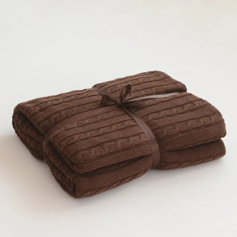 100% Cotton Knitted Blanket Solid Color Sofa Blanket Cover Nordic Home Decor Throw Blanket For Bed Portable Breathable Shawl