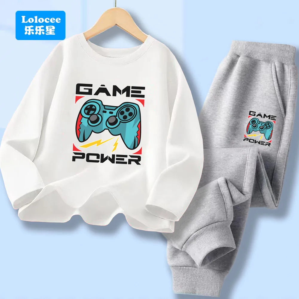 Kids Sport Outfit Teens Spring Autumn Long Sleeve T-shirt Top & Pants 2pcs Sets Boys' Gamepad Printed Tracksuit YXJ01