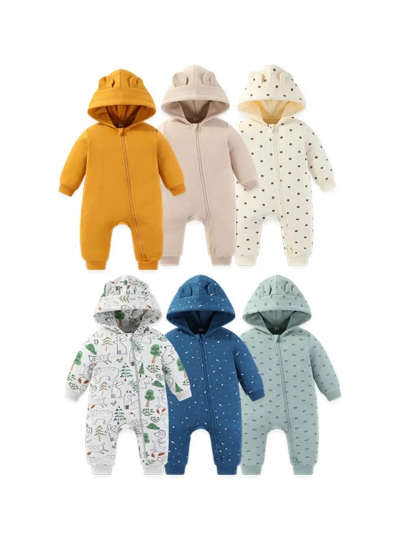 Winter Baby  Baby Unisex Long Sleeves Rompers Cartoon Cute Newborn Boy Girl Hooded Jumpsuits 0-18 Months Infant Zipper Clothes