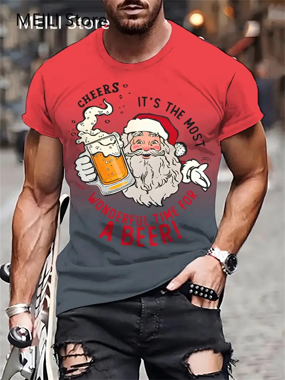 Men's T Shirt Santa Claus Graphic Print Pullover Summer Casual Short Sleeve Tee Funny T-Shirts Male Christmas Oversized Clothing