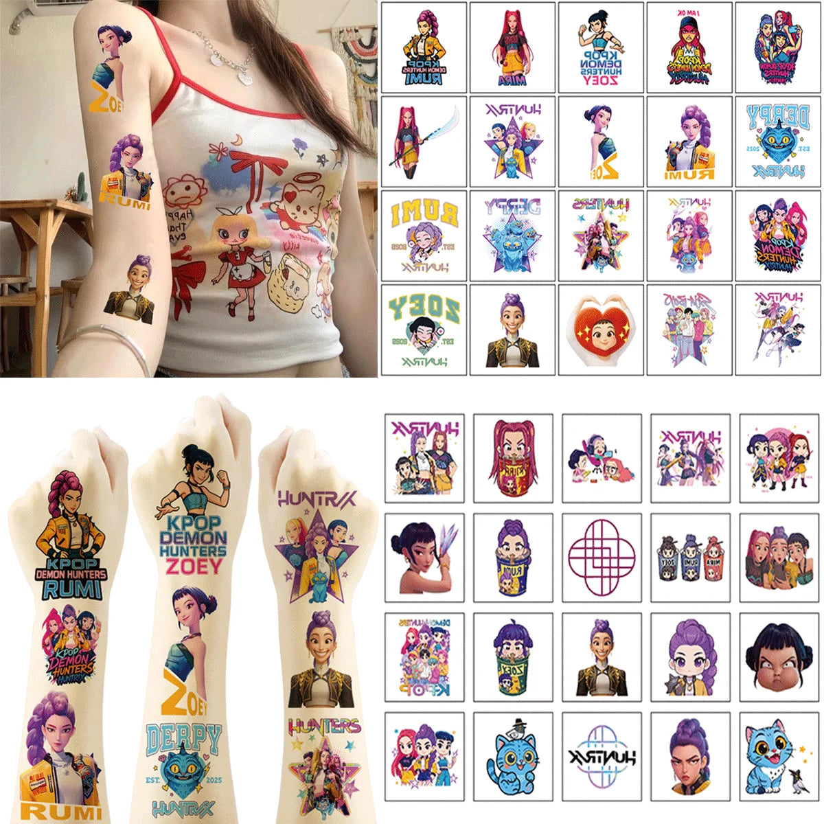 20pcs/set New Kpop Demon Hunters Tattoo Sticker Funny Temporary Waterproof Tattoos Arm Decals Kids Party Gift