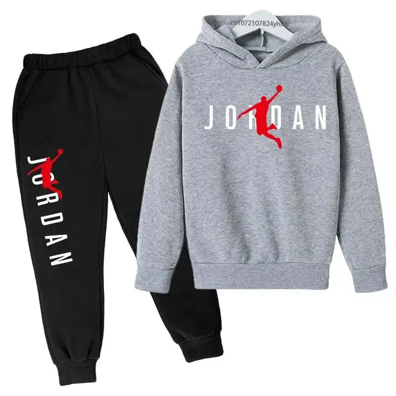 Simple Letter Print Sweatshirt Autumn Hoodie + Pants Sportswear 3-13 Years Old Boys and Girls Street Wear Hooded Suit