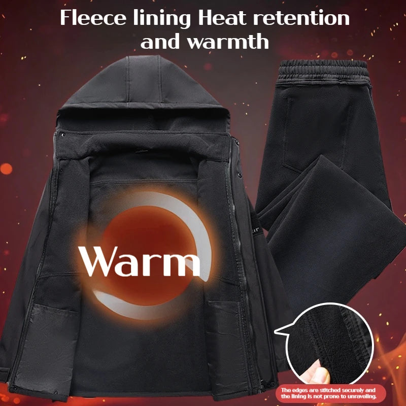 Men's Work Suit Winter Thickened Waterproof Jacket Pants Set Windproof Outdoor Workwear Winter Two Piece Set Jogging Suits Men