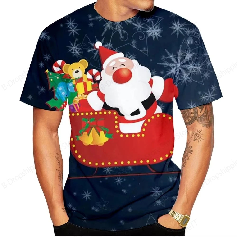 T-Shirts for Christmas 3D Santa Claus Print T Shirt for Men Casual Short Sleeve Tee Shirts Fashion O-Neck Top Oversized T-Shirt