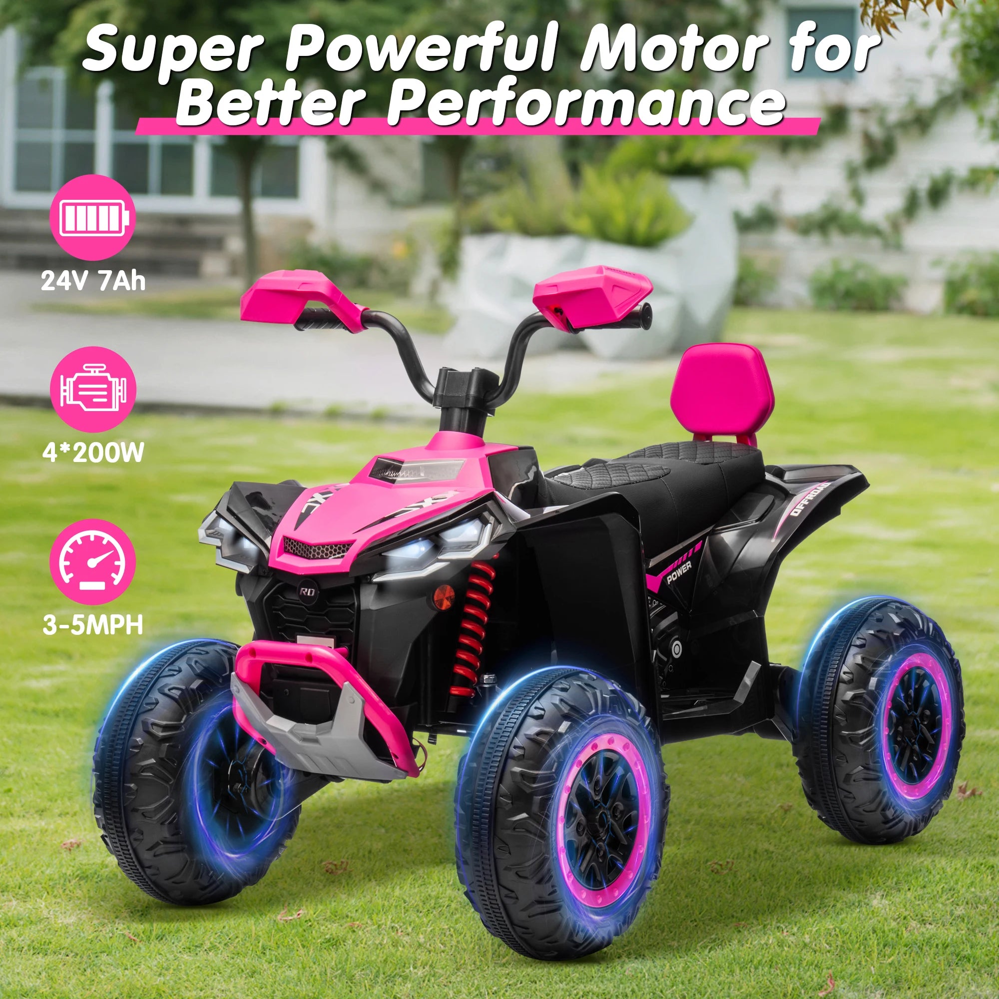 Kids ATV 4 Wheeler,  Upgraded 2 Seater 24V Ride On Toy for Big Kid w/800W Powerful Motor, Battery Powered