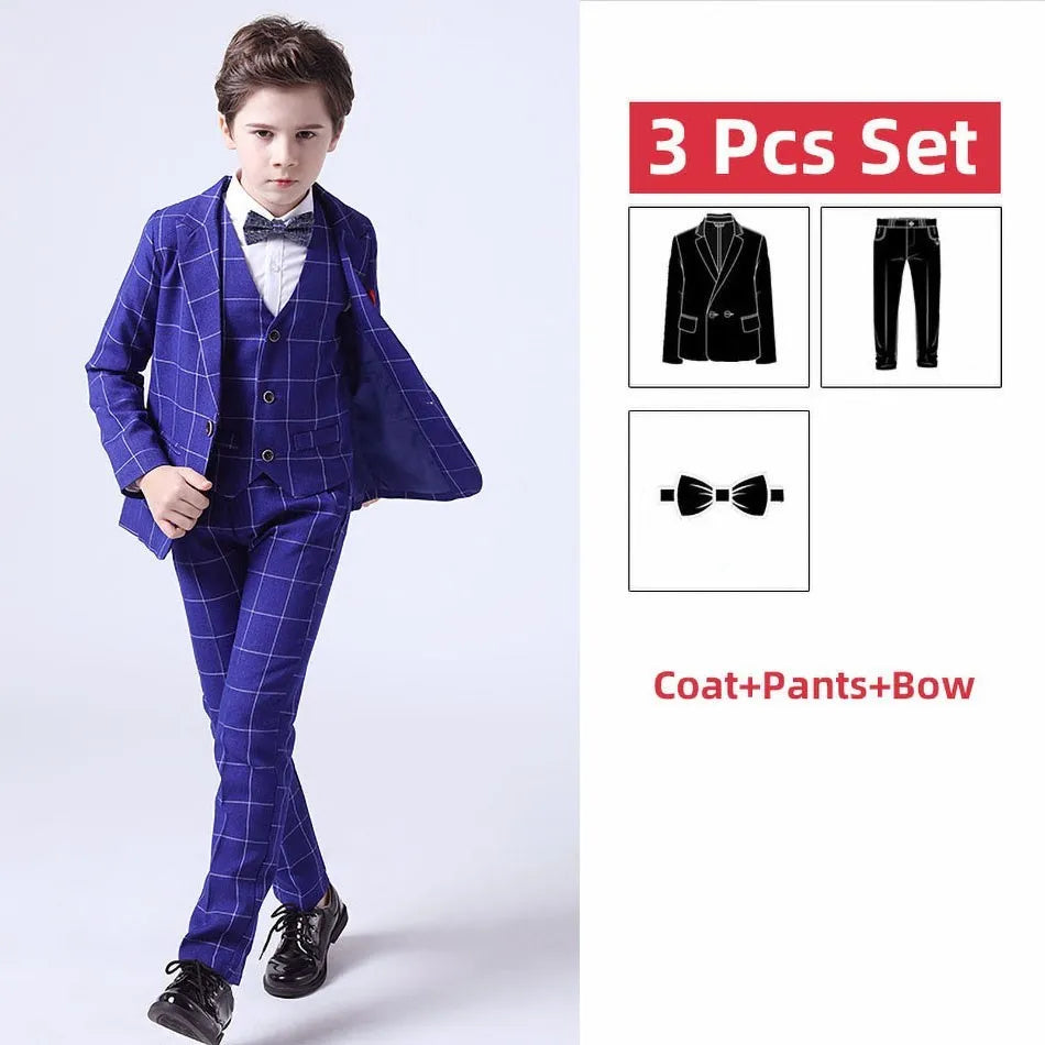 Teenager Costume Boy Young Blazer Children Elegant Party Suit Baby Blue Gray Red Plaid Birthday Tuxedo Gentlemen Pageant Outfits
