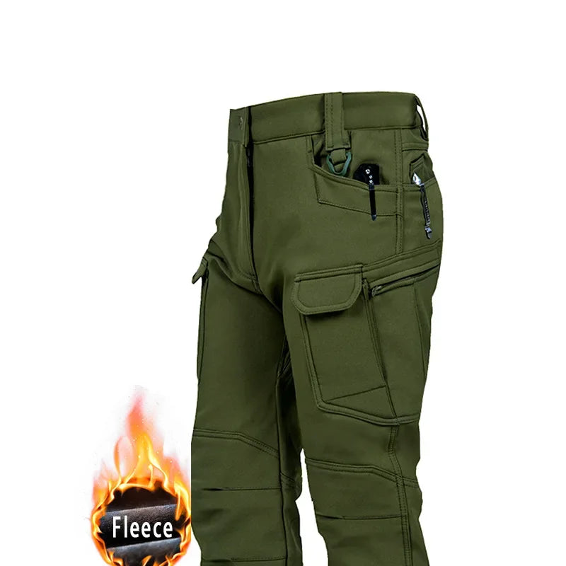 Men's Winter Pants Water Resistant Fleece Lined Snowboard Softshell Tactical Pants with Multi-Pockets Outdoor Work Pants