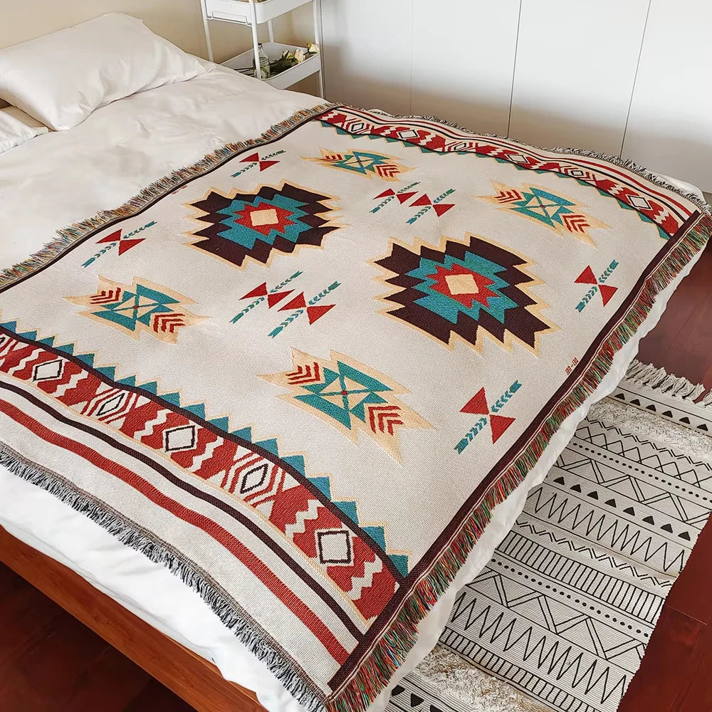 Multi purpose Bohemian themed throw blanket for home decoration and outdoor activities, grid blanket&throw sofa bed sheets, sofa