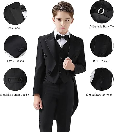 3 Piece Boys Tuxedo Suit 2025 Slim Fit Kids Tailcoat Suit Suits Set for Prom Wedding Concert Casual Suit Jacket Vest and Pants