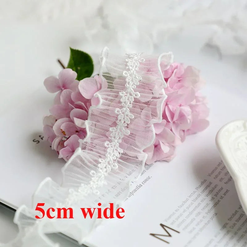 Off White Lace Ribbon Accessories Handmade DIY Extended Clothes Pleated Sewing Decorative Fabric Skirt Hem Fabric Lace Trim 1Yds