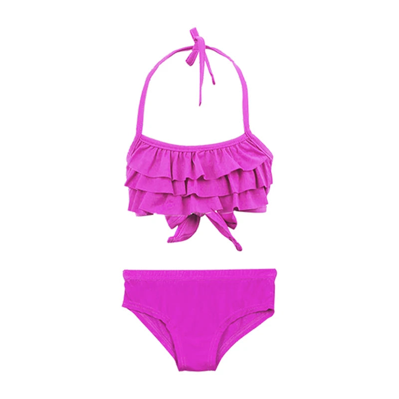 2Pcs/Set Fashion Girls Sling Bikini Summer Holiday Kids Swimsuit Children's Beach Vacation Beachwear Ruffle Style Split Swimwear