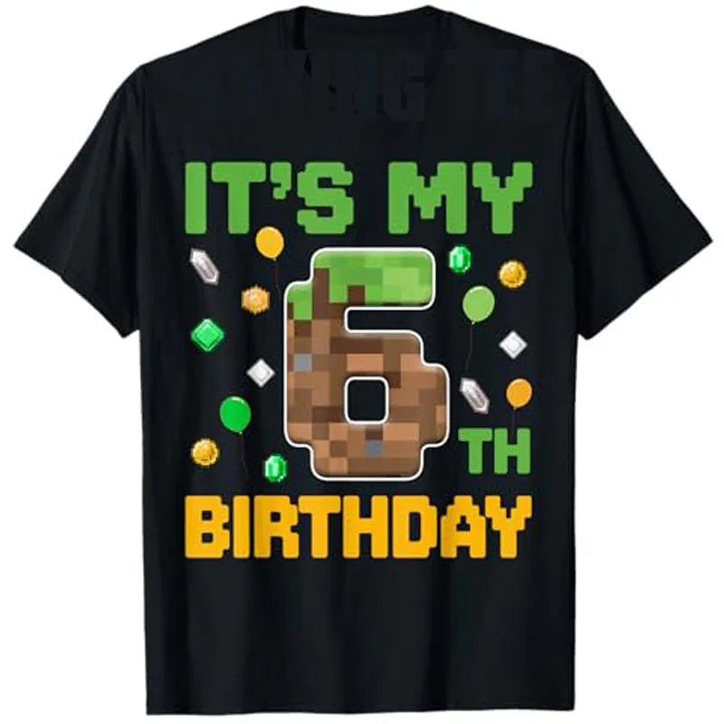 Birthday-Boy It's My 6th Birthday Gamer Pixel Number Six T-Shirt Fashion Sons Nephew Grandson B-day Gift Video Game Saying Tee