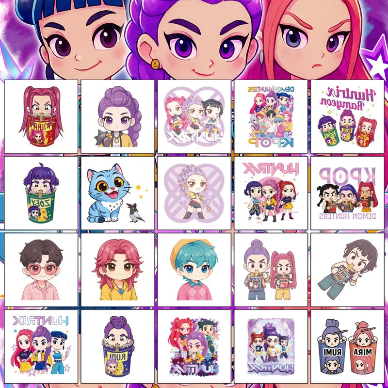 20pcs Kpop Demon Hunters Tattoo Stickers Funny Anime Game Cartoon Body Art Temporary Fake Tattoos Kids DIY Toy Reward Party Gift