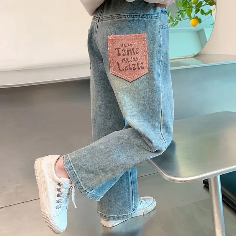 Sweatpants Teenage Jeans Autumn Fashion Casual Streetwear Spring Fairy Children's Clothing Girls Pants Kids Clothes Wide Leg