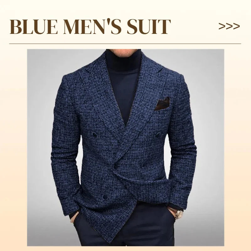 Men's Suit Jackets Double-Breasted Tweed Fabric Chest Bag Retro Gentleman Fashion Business Casual Formal Blazer Autumn Winter