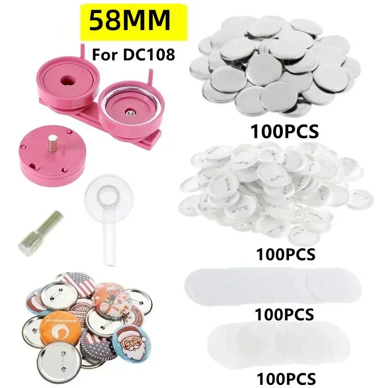 Pink/Green Button Badge Machine Mold Die DIY Round/Heart Pin Badge Making Punch Press Maker 57*53mm Badge Parts For DC108 Series
