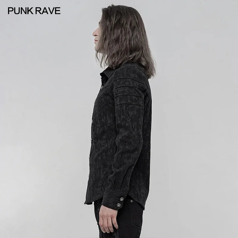 PUNK RAVE Men's Gothic Classic Stretch Jacquard Blouses Punk Slim Palace Noble Simple Casual Long Sleeve Men Shirts