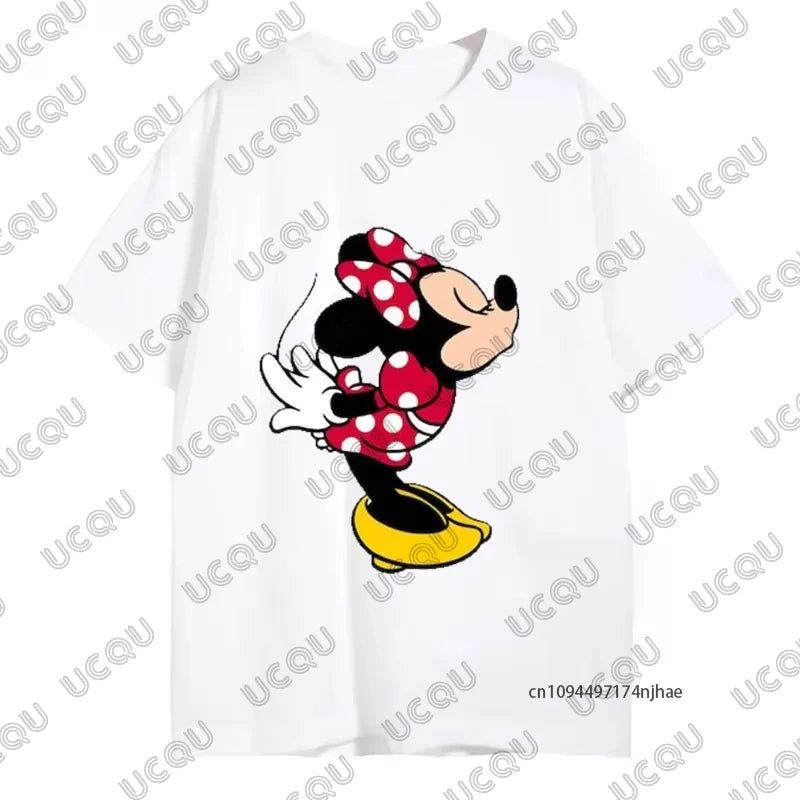 Men's Trousers Tracksuit 2 Piece Outfits Mickey & Minnie Print Tshirt+Plaid Pajamas Pant Set Couple Casual Suit Oversize Clothes