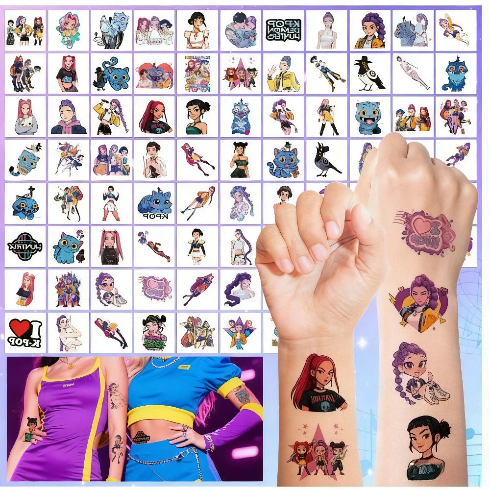 20pcs Kpop Demon Hunters Tattoo Stickers Funny Anime Game Cartoon Body Art Temporary Fake Tattoos Kids DIY Toy Reward Party Gift