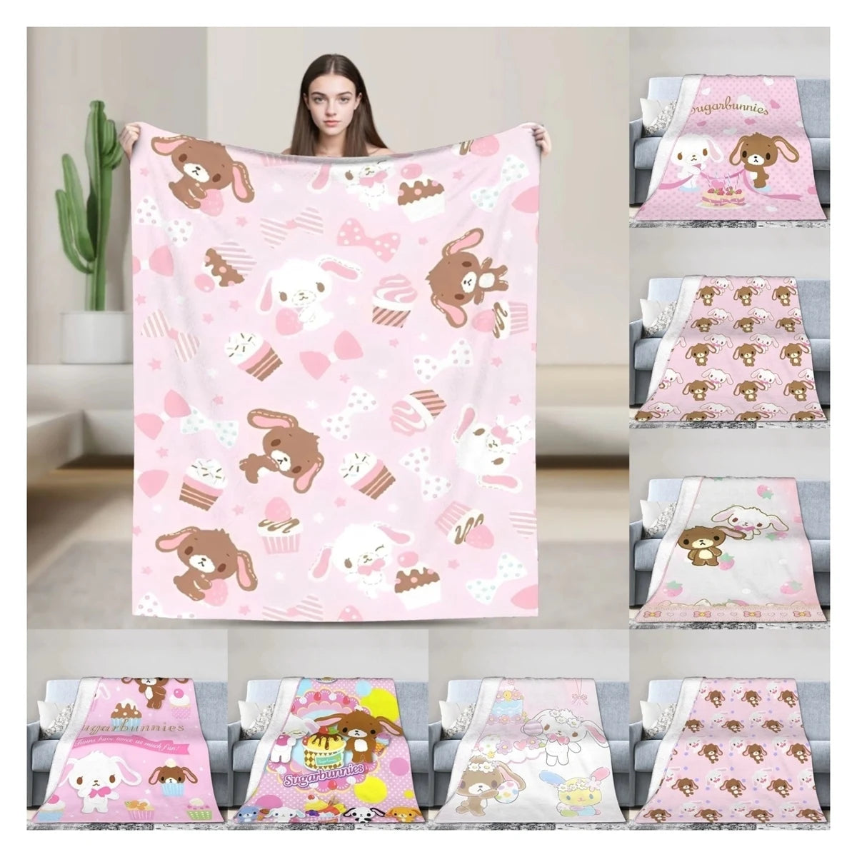 Cartoon Sugarbunnies Blanket  Fleece Awesome Soft Throw Blankets for Bedspread  Winter