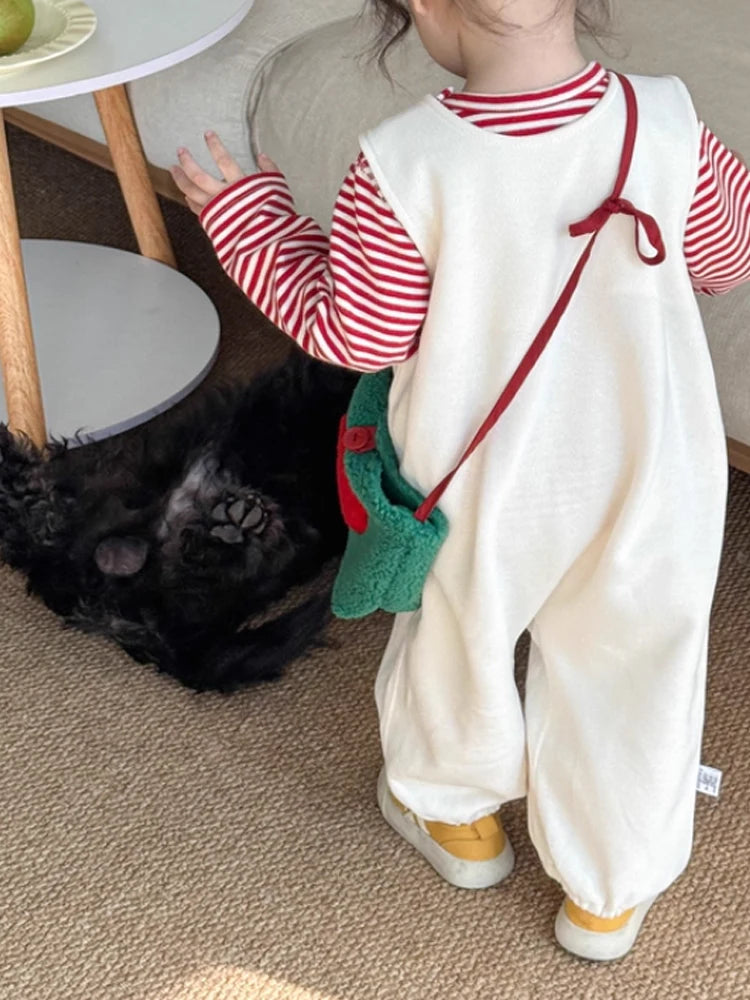 New Baby Set Spring and Autumn Cute Tomato Series Long Sleeve Base+Strap Pants Two Piece Combination Set Cute Style